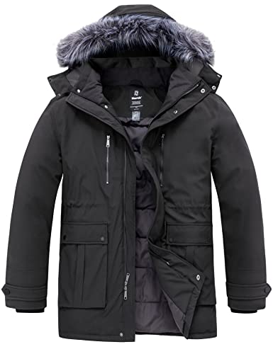 Wantdo Men39s Big and Tall Winter Coat Warm Long Puffer Jacket Thickened Snow Parka Outerwear with Removable Fur Hood