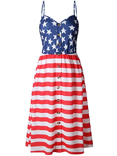 AnnaKaci Women39s Stars Stripes American Flag Spaghetti Strap Sleeveless Tunic Dress