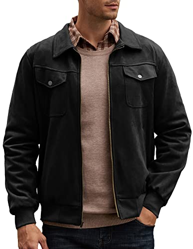 GRACE KARIN Men39s TurnDown Collar FrontZip Suede Jacket Faux Leather Trucker Jackets Coat