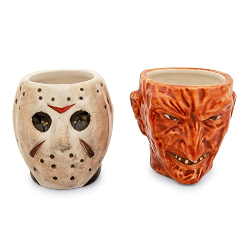 Freddy vs Jason Faces Sculpted Ceramic Mini Mugs Set of 2  BPAFree Small Coffee Cups For Espresso Caffeine Beverage  Home  Kitchen Essentials  Horror Movie Collectible  Each Holds 4 Ounces