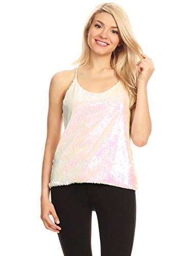 Matte or Shiny Womens AnnaKaci Crop Camisole Tank Top with Sequin Spaghetti Straps
