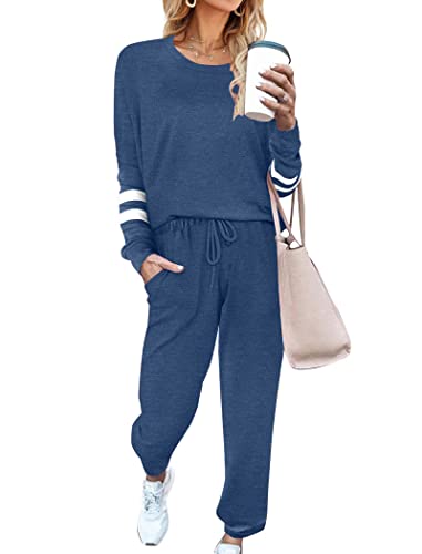 Ekouaer Sweatsuits Womens Loungewear Set Tracksuit Long Sleeve Pajamas Set with Pockets 2 Piece Outfits Lounge Sets