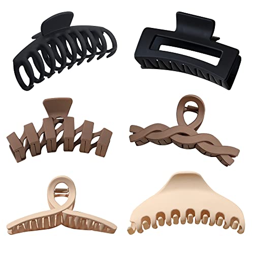 BeautyHC Black Big Hair Claw Clips Strong Hold Large Claw Clips for Thick Thin Long Hair No Slip Rectangular Hair Clips for Women Girls