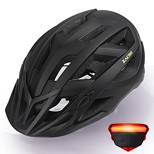 Zacro Adult Bike Helmet with Light  Adjustable Bike Helmets for Men Women Youth with Replacement Pads Detachable Visor Lightweight Cycling Helmet for Commuter Urban Scooter MTB Mountain Road Biker