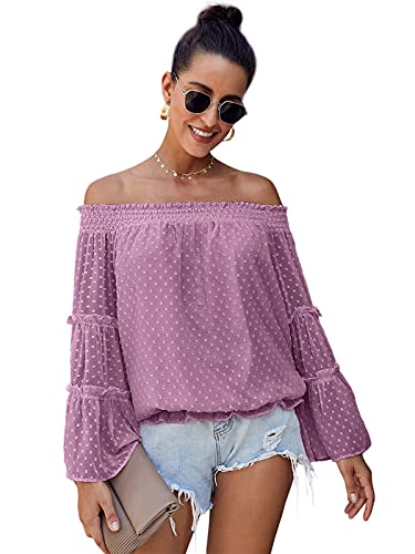 AnnaKaci Boho Peasant LongSleeve OfftheShoulder Top for Women SemiTransparent