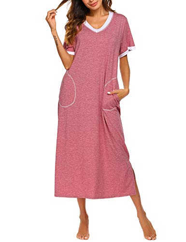 Ekouaer Loungewear Long Nightgown Women39s UltraSoft Nightshirt Full Length Sleepwear with Pocket S4XL