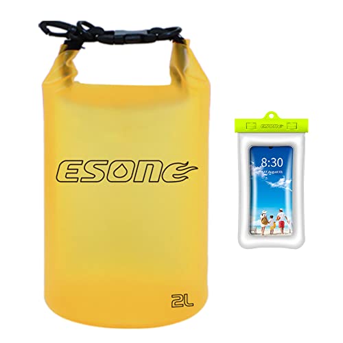 ESONE Women39s Men39s Waterproof Dry Bag 2L5L10L15L20L Roll Top Lightweight Clear Dry Bag Backpack with Cool Phone Case for Swimming Boating Camping and BeachAdjustable shoulder straps