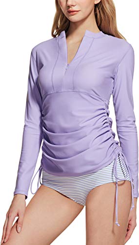 TSLA Women39s HalfZip Front Rash Guard UPF 50 Side Adjustable Long Sleeve Swim Shirts