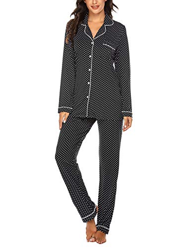 Ekouaer Pajamas Set Women39s Long Sleeve Sleepwear Button Down Nightwear Soft Pj Lounge Sets SXXL