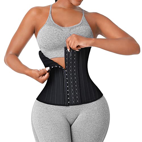 FeelinGirl Latex Waist Trainer for Women Underbust with Steel Bones Hooks Waist Cincher Corset Hourglass Body Shaper