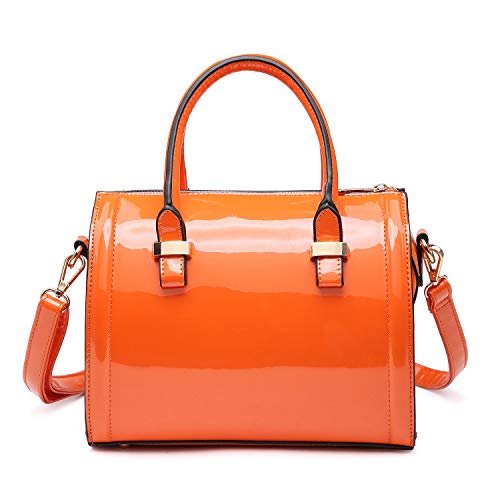 Shiny Patent Faux Leather Handbags Barrel Top Handle Purse Satchel Bag Shoulder Bag for Women