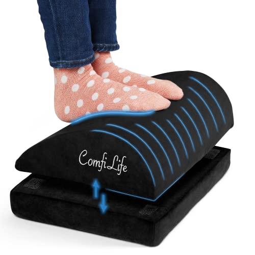 ComfiLife Foot Rest for Under Desk at Work  Adjustable Desk Foot Rest for Office Chair Gaming  Ergonomic Teardrop Design for Back Hip  Leg Pain Relief  100 Memory Foam Black