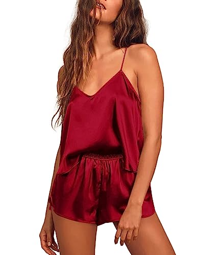 Ekouaer Pajamas for Women Silk Sleepwear Sexy Lingerie Satin Cami Shorts Set Nightwear