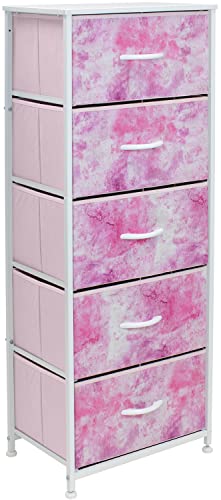 Sorbus Fabric Dresser for Kids Bedroom  Chest of 5 Drawers Tall Storage Tower Clothing Organizer for Closet for Playroom for Nursery Steel Frame Fabric Bins  Wood Handle Aqua