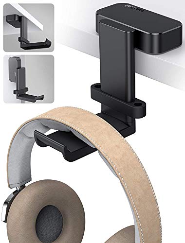 Lamicall Headphone Stand Headset Hanger  360 Degree Rotation Earphone Adhesive Hook Holder Mount Table Headphone Stand with Cable Organizer Gaming Headset Clamp for HyperX Sony Sennheiser Black