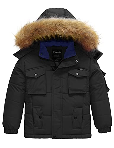 Wanted Boys Waterproof Puffer Jacket with Detachable Fur Hood for Cold Weather