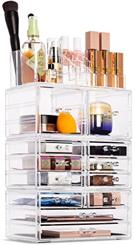 Sorbus Large Clear Makeup Organizer  Jewelry  Make Up Organizers and Storage Tower  Spacious Design Cosmetic Display Case  Makeup Organizer for Vanity Bathroom Dresser  Countertop Black Jewel