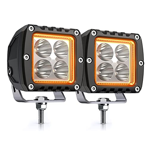 MICTUNING S1 Amber LED Pods Light  3 Inch 20W Off Road Combo Driving Lights with Amber Marker Light for Jeep Offroad Truck Pickup ATV UTV SUV Patent Pending 2PCS