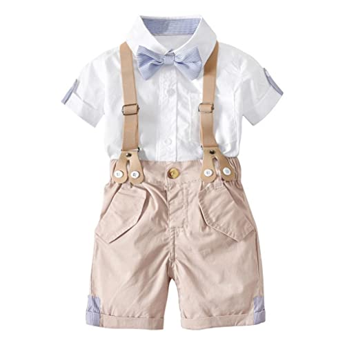 Dressy Daisy Baby Toddler Little Boys Suspenders Suit Summer Formal Outfit 4 Pieces Set with Bowtie Khaki