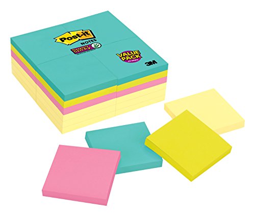 Postit Super Sticky Notes 3 in x 3 in 24 Pads 2x the Sticking Power Energy Boost Collection Bright Colors Recyclable 65424SSAU