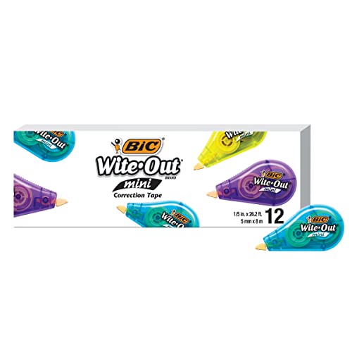 BIC WiteOut Brand Mini Correction Tape 164 Feet 12Count Pack of white Correction Tape Compact Tape Office or School Supplies