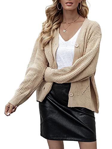 AnnaKaci Women39s V Neck Button Down Knit Cardigan Lantern Sleeve Open Front Soft Basic Sweater