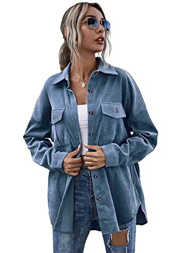 AnnaKaci Women39s Corduroy Shirt Long Sleeve Button Down Shacket Jacket Casual Oversized top with Pockets