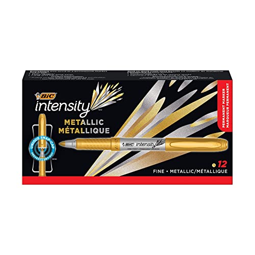 BIC Intensity Metallic Permanent Marker Fine Point  Box of 12 Gold Metallic Markers