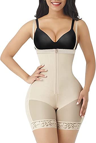 FeelinGirl Shapewear for Women Tummy Control Body Shaper Butt Lifter Thigh Slimmer Fajas Colombianas Open Bust Bodysuit Beige