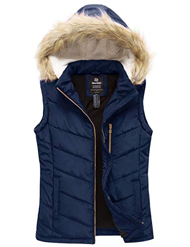 Wantdo Women39s Thicken Winter Vest Quilted Warm Puffer Vest with Removable Fur Hood