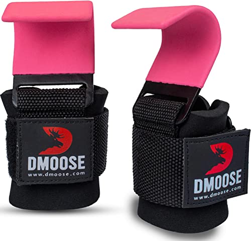 DMoose Weight Lifting Hooks Pair Hand Grip Support Wrist Straps for Men and Women 8 mm Thick Padded Neoprene Deadlift Powerlifting Pull up bar Liftups Shrugs