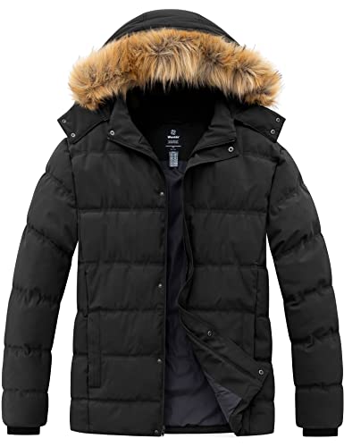 Wantdo Men39s Big and Tall Winter Coat Warm Puffer Jacket Thicken Cotton Coat with Removable Fur Hood