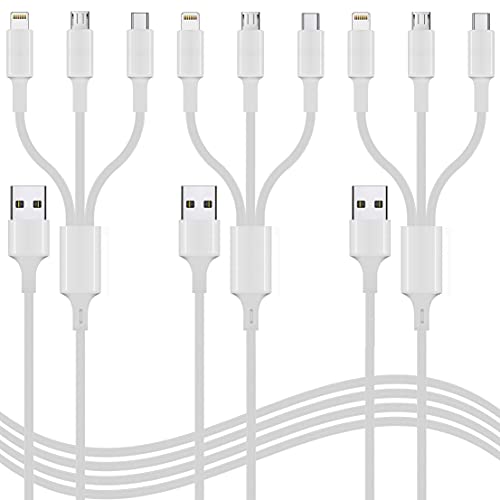 Multiple Charger Cable 3Pack 4FT Multi Charging Cable Rapid Cord USB Charging Cable 3 in 1 Multi Phone Charger Cord with Type CMicroLightning USB Connectors for Cell Phones and More