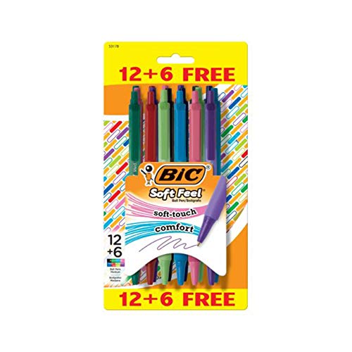 BIC Soft Feel Retractable Ballpoint Pens Soft Touch Comfort Grip Medium Point 10mm 8 Assorted Colors 126 Pack