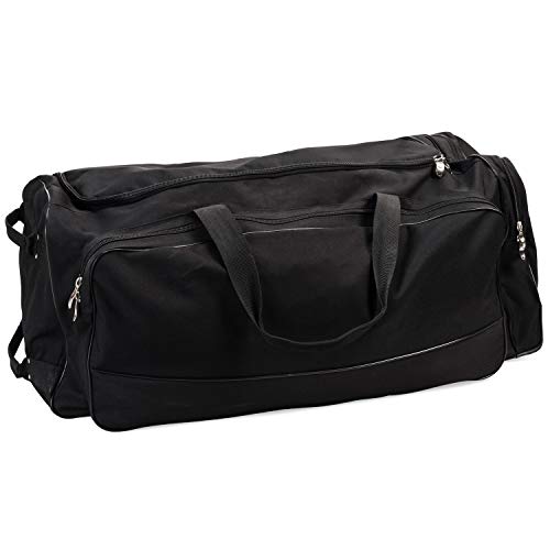 Champion Sports Rolling Gear Bag Black Huge Nylon Sports Duffel for Baseball Football Basketball Soccer Hockey and Training