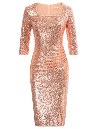 Belle Poque Vintage 50s Sequin Pencil Dress V Neck Glitter Dresses for Women