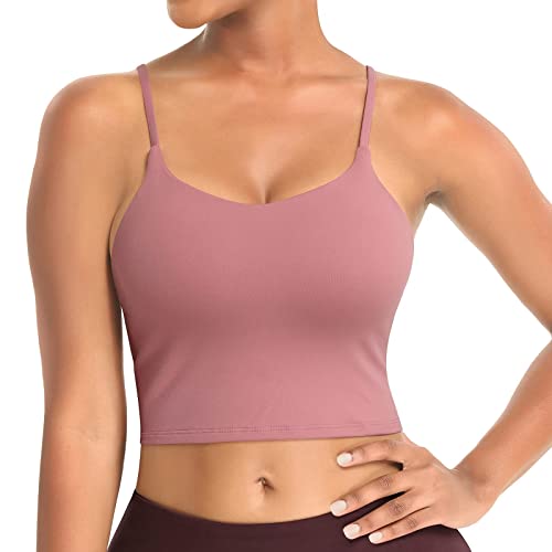 FeelinGirl Workout Crop Top Longline Sports Bras for Women Medium Support Tank Tops Wirefree Shirts with Built in Bra