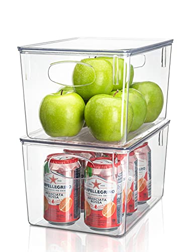 Sorbus Plastic Storage Clear Bins with Lid Stackable Pantry Organizer Box Bin Containers for Organizing Kitchen Fridge Food Snack Pantry Cabinet Fruit Vegetables Bathroom Supplies 2 Pack