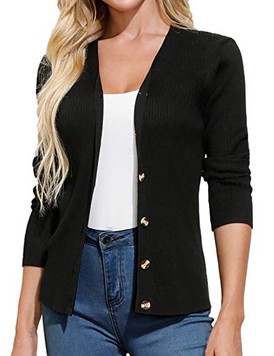 GRACE KARIN Women39s Button Down Vee Neck Long Sleeve Rib Knit Cardigan Sweaters