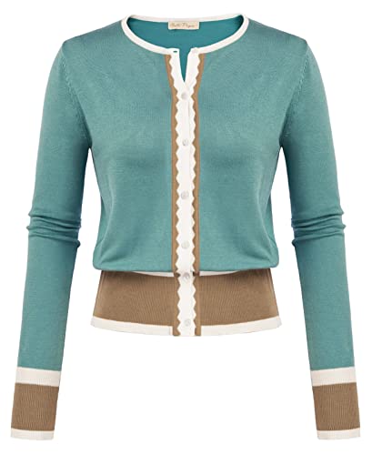 Women Button Knit Cardigan Contrast Color Long Sleeve Shrug BP779