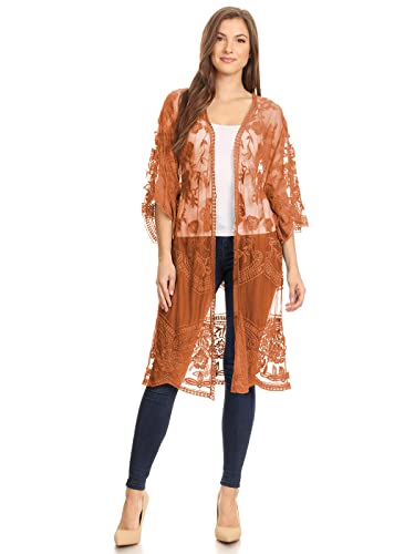 AnnaKaci Womens Long HalfSleeve Embroidered Lace Kimono Cardigan