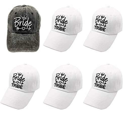 LOKIDVE 6 Pack Bride Tribe Baseball Cap Embroidered Distressed Denim Hat for Bachelorette Party