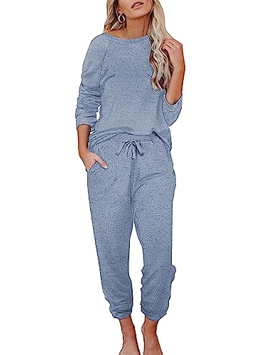 Ekouaer Womens Pajamas Set Long Sleeve Pullover and Pants with Pockets Soft O Neck 2 Piece Joggers Lounge Set