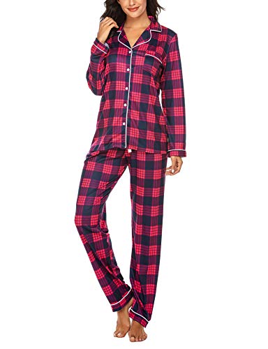 Ekouaer Pajamas Set Women39s Long Sleeve Sleepwear Button Down Nightwear Soft Pj Lounge Sets SXXL