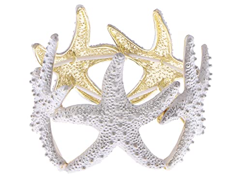 Alilang Womens Shiny Textured Starfish Stretch Bangle Cuff Statement Bracelet