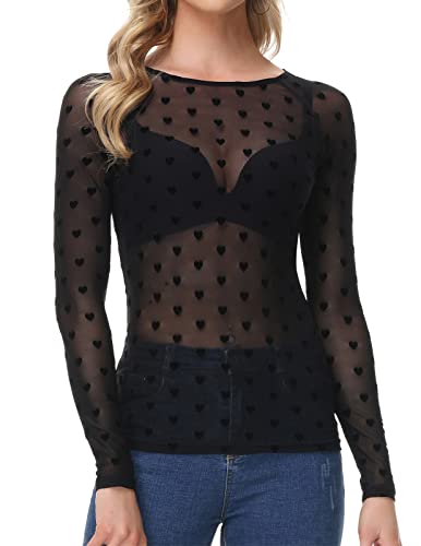 GRACE KARIN Women39s Long Sleeve See Through Mesh Sheer Top Blouse Shirt