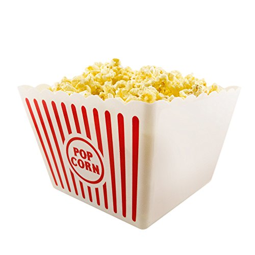 Novelty Place Plastic Red  White Striped Classic Popcorn Containers for Movie Night  8 Square x 7 Deep 1 Pack