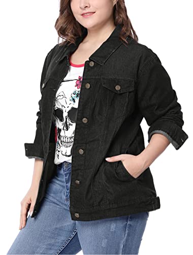 uxcell Women39s Plus Size Stitching Button Front Washed Denim Jacket