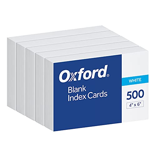 Oxford Index Cards 500 Pack 4x6 Index Cards Blank on Both Sides White 5 Packs of 100 Shrink Wrapped Cards 40177