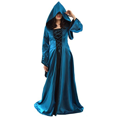 BLESSUME Women Renaissance Laceup Vintage Hooded Dress Medieval Witch Dress Cosplay Costume